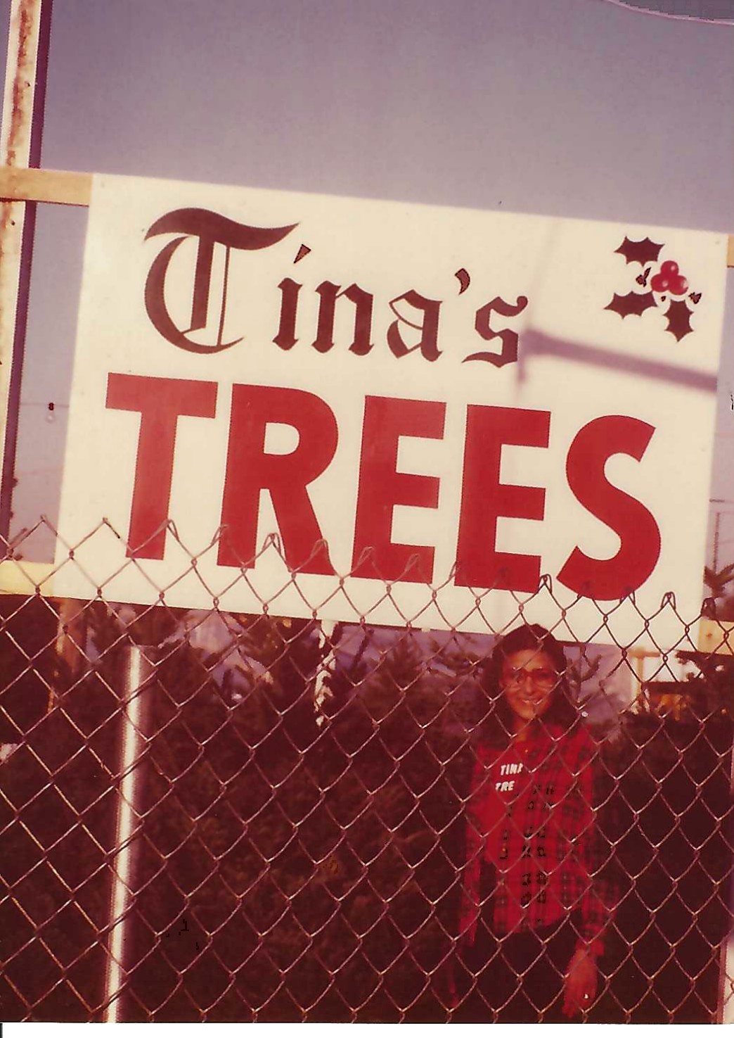 The historic Tina’s Trees sign above a Christmas tree lot